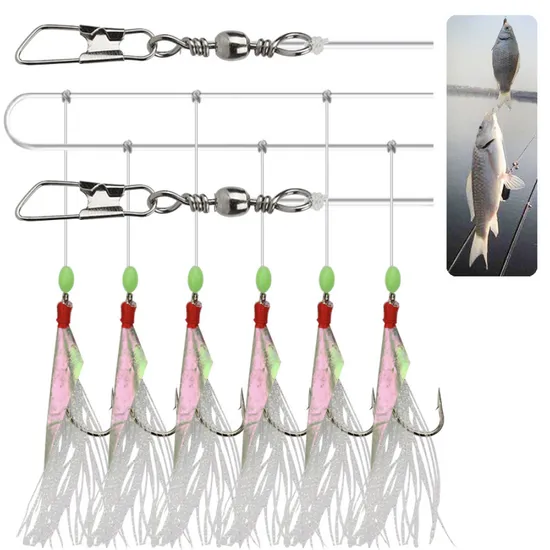 Luminoso Sabiki Rigs Pesca Flasher Esche Bait Rigs Pelle di pesce Glow Esca da pesca Perline da pesca Ganci ad alto contenuto di carbonio per acqua dolce/salata